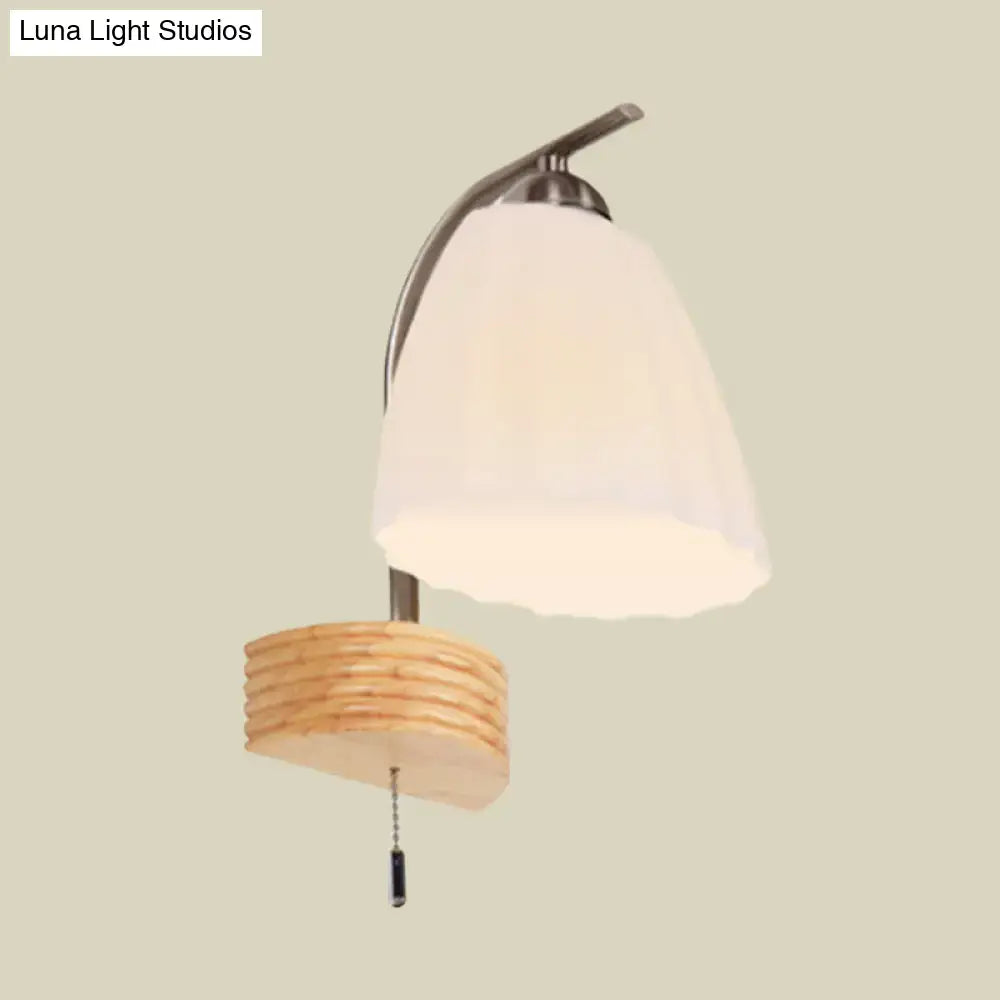 Modern wood and ribbed glass flared sconce wall lamp – bedroom light