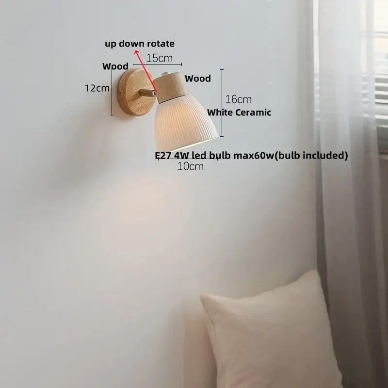 Modern wood and ribbed glass wall light fixture bedroom sconce