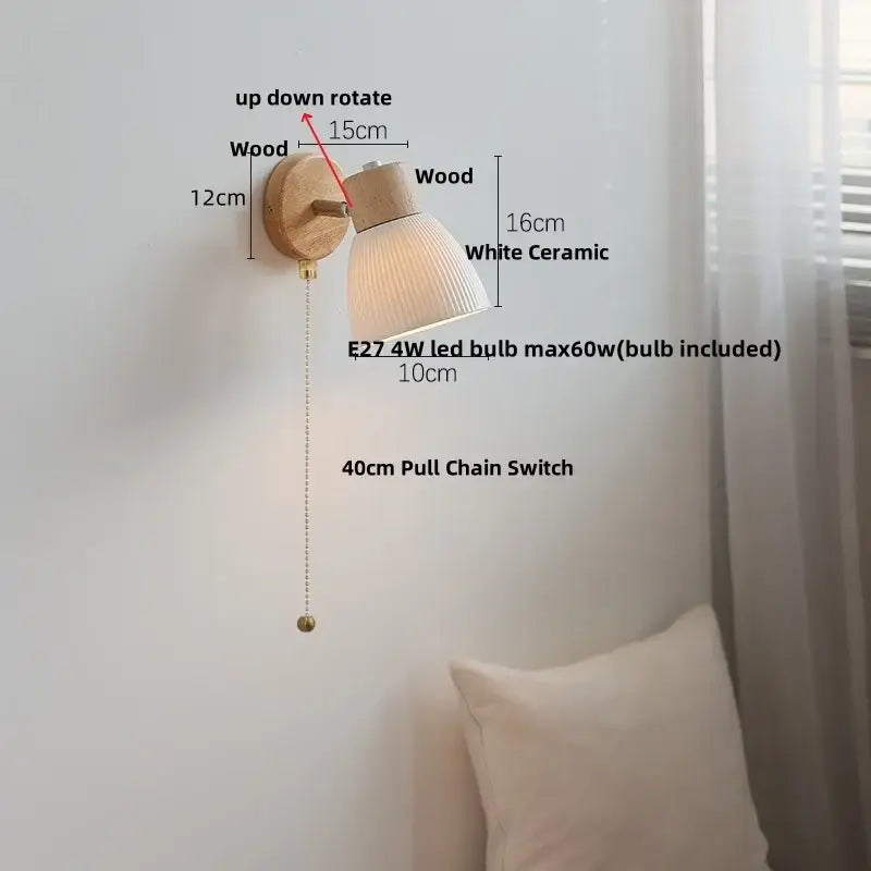 Modern wood and ribbed glass wall light fixture bedroom sconce