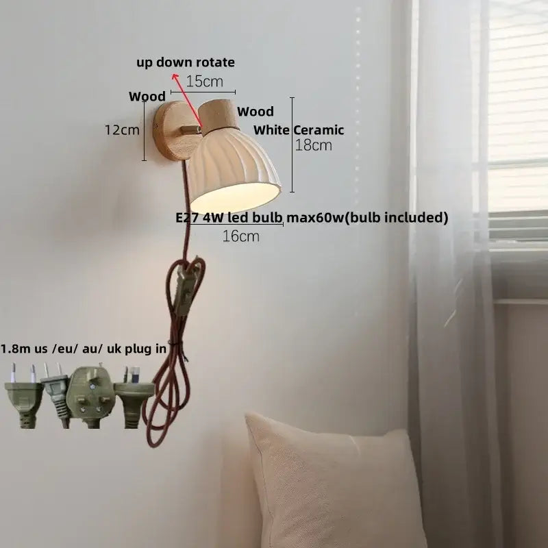 Modern wood and ribbed glass wall light fixture bedroom sconce
