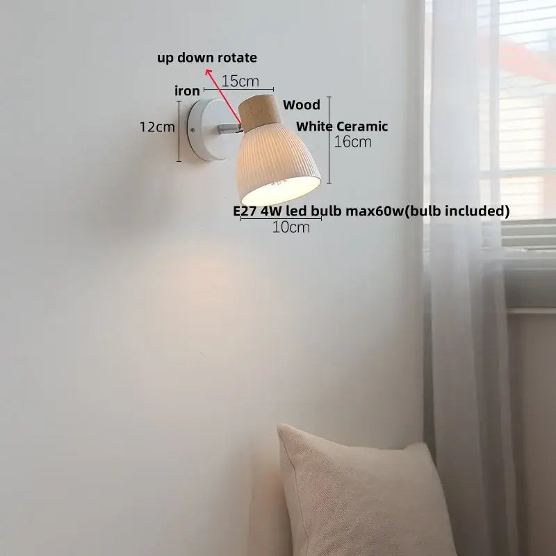Modern wood and ribbed glass wall light fixture bedroom sconce