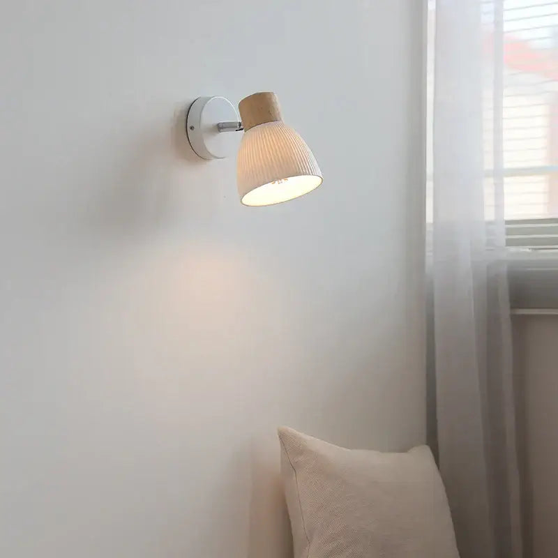 Modern wood and ribbed glass wall light fixture bedroom sconce