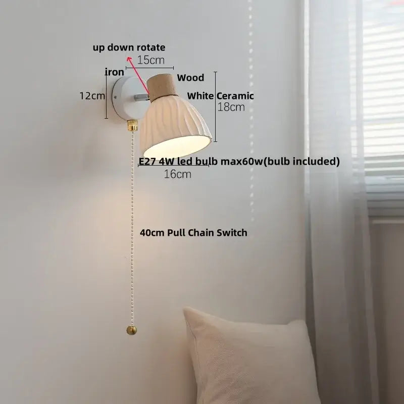 Modern wood and ribbed glass wall light fixture bedroom sconce