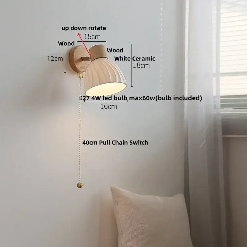 Modern wood and ribbed glass wall light fixture bedroom sconce