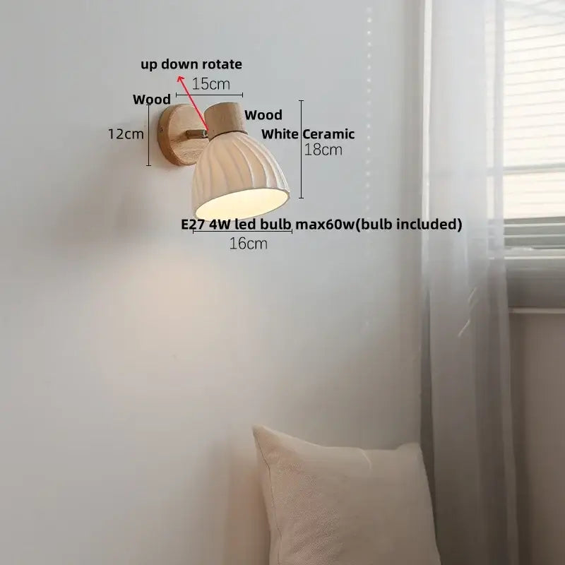 Modern wood and ribbed glass wall light fixture bedroom sconce