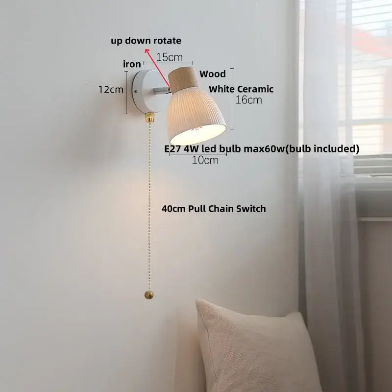 Modern wood and ribbed glass wall light fixture bedroom sconce