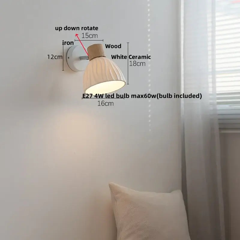 Modern wood and ribbed glass wall light fixture bedroom sconce