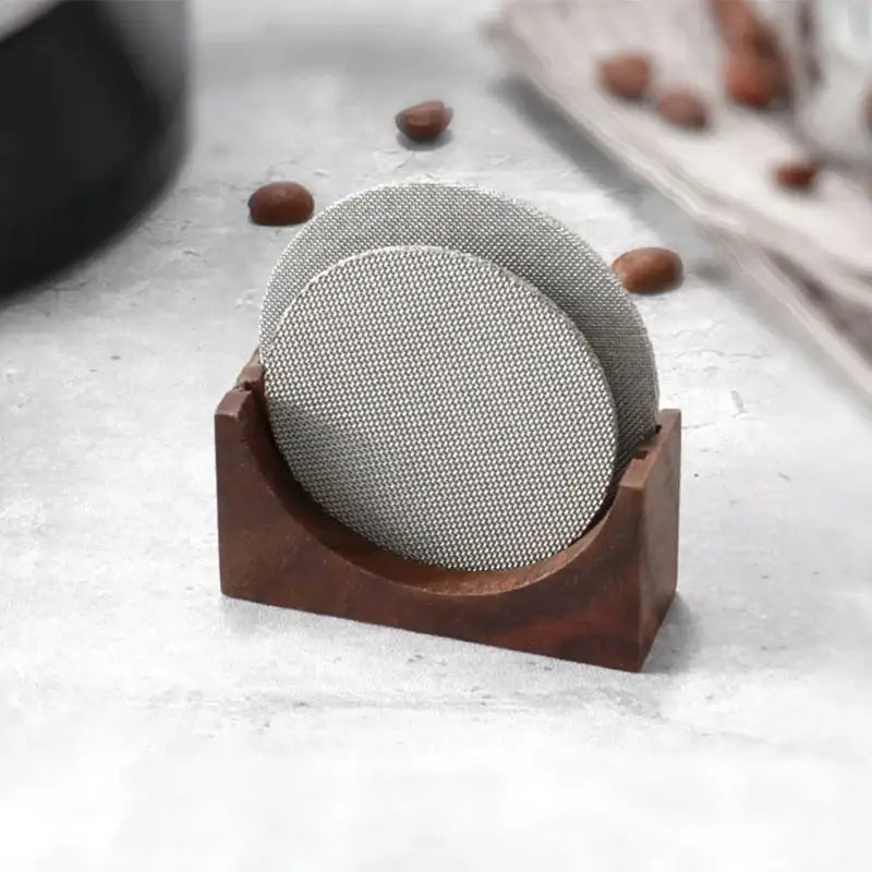 Modern wood and silver coffee filter stand kitchen storage rack