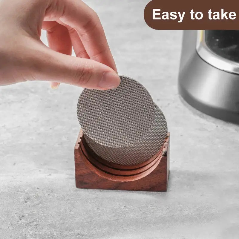 Modern wood and silver coffee filter stand kitchen storage rack