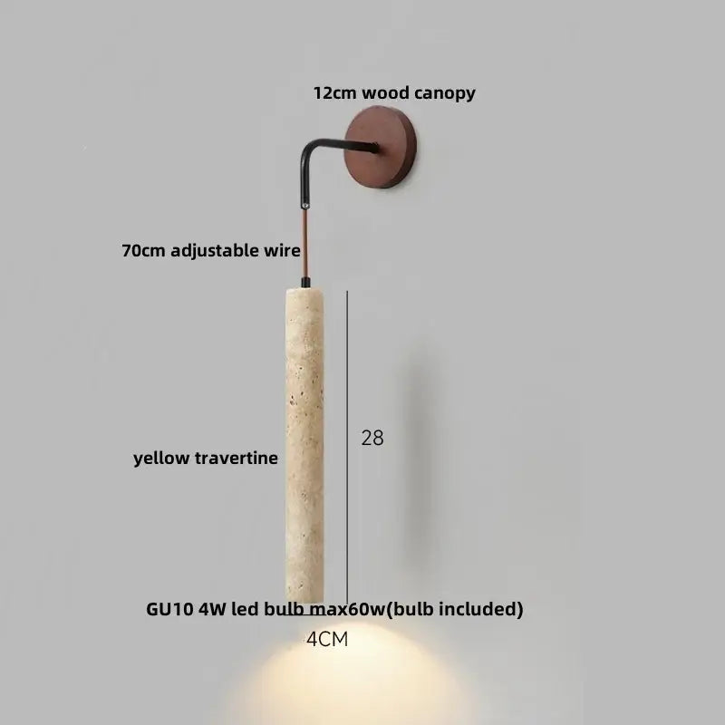 Modern wood and travertine led wall lamp bedroom sconce