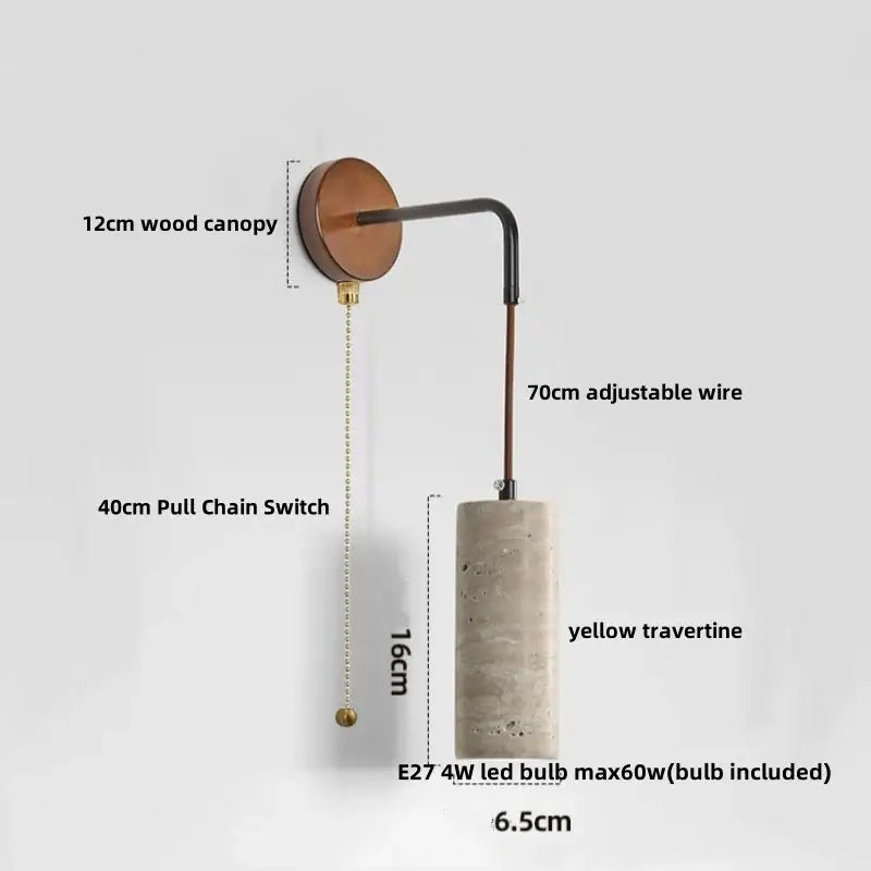 Modern wood and travertine led wall lamp bedroom sconce