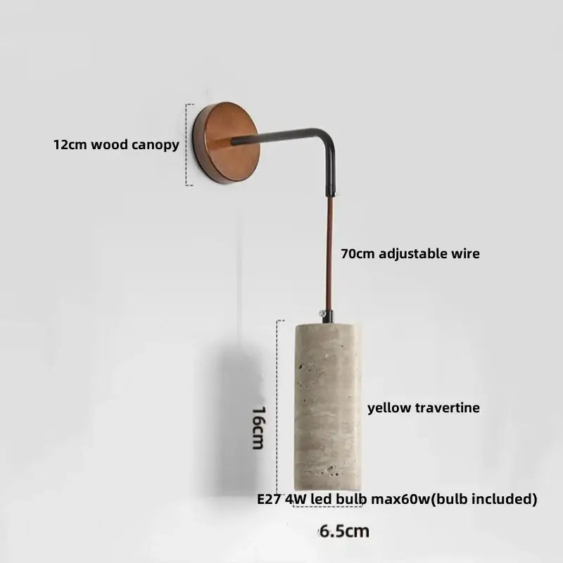 Modern wood and travertine led wall lamp bedroom sconce