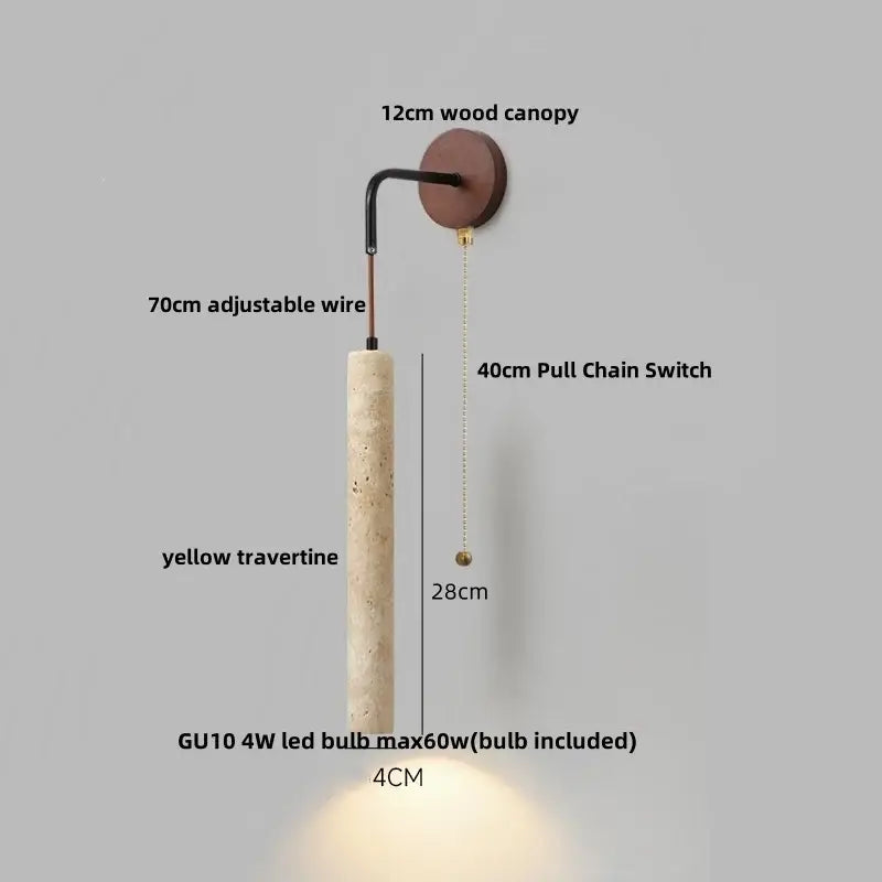 Modern wood and travertine led wall lamp bedroom sconce