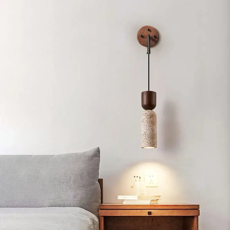 Modern wood and travertine led wall lamp bedroom sconce