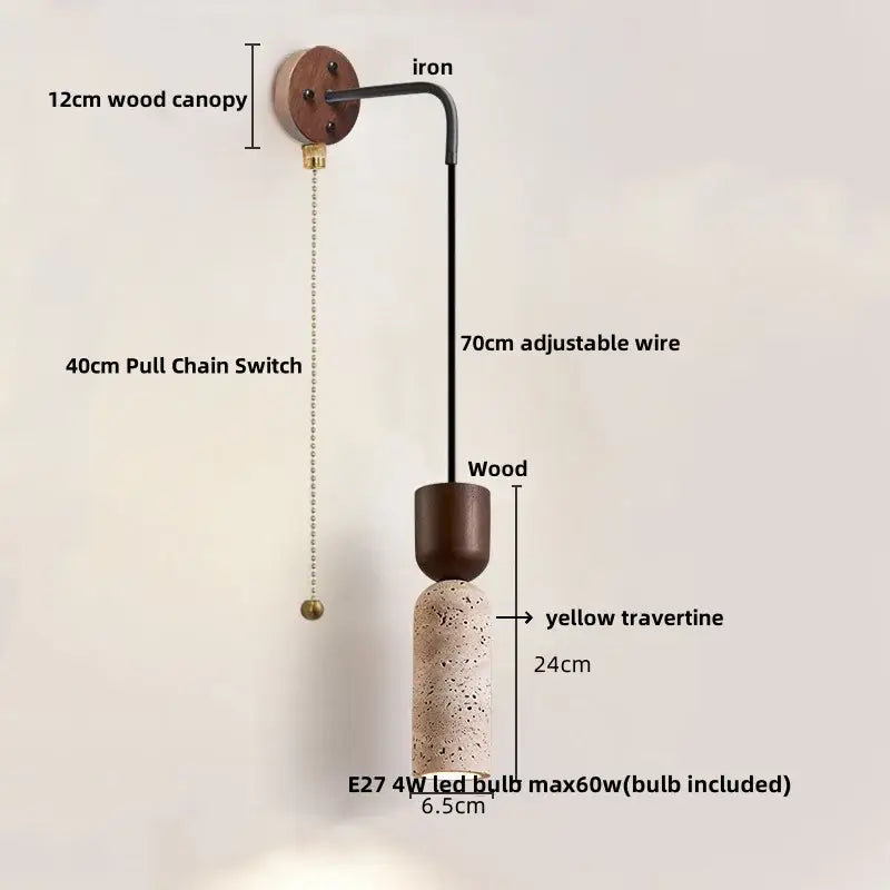 Modern wood and travertine led wall lamp bedroom sconce