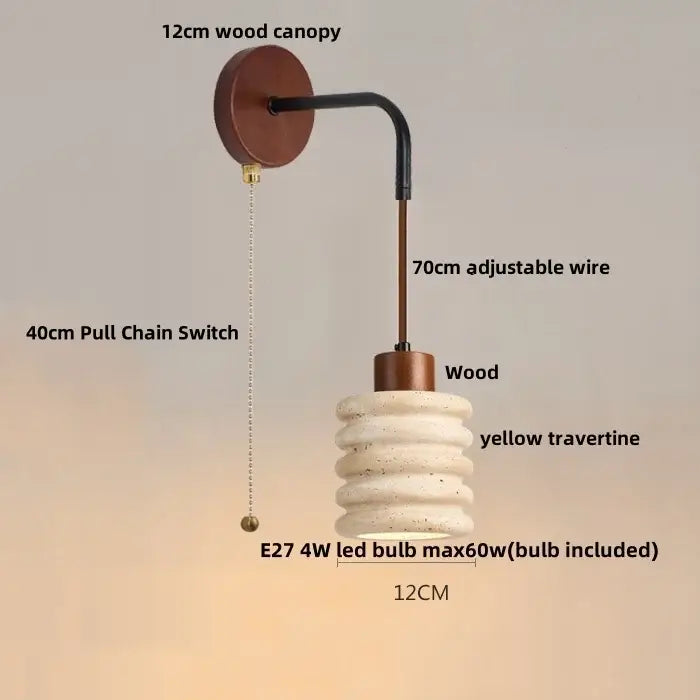 Modern wood and travertine led wall lamp bedroom sconce
