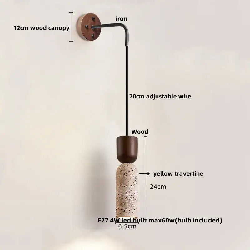 Modern wood and travertine led wall lamp bedroom sconce