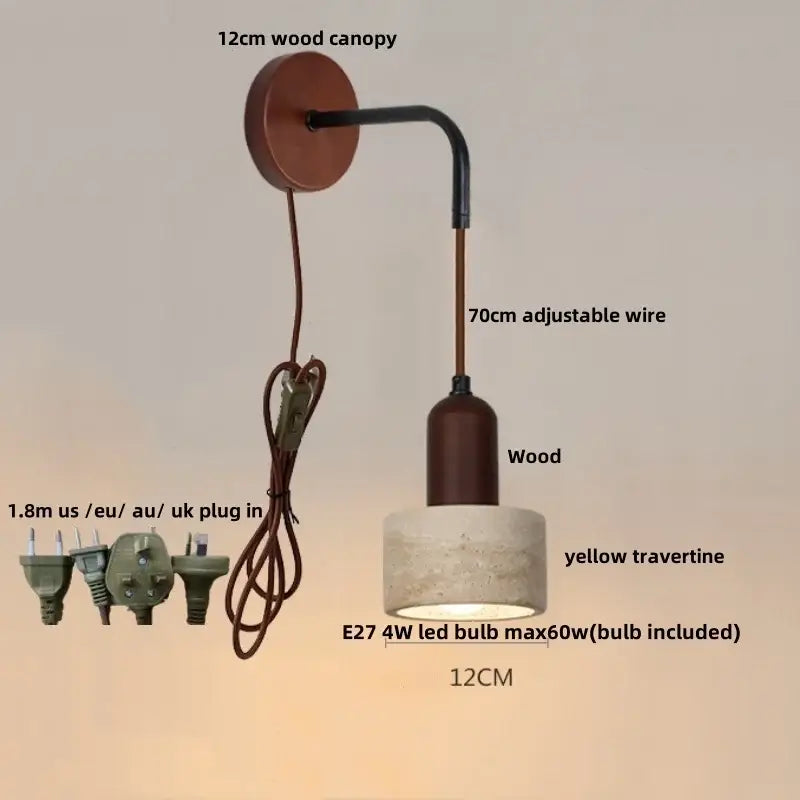 Modern wood and travertine led wall lamp bedroom sconce