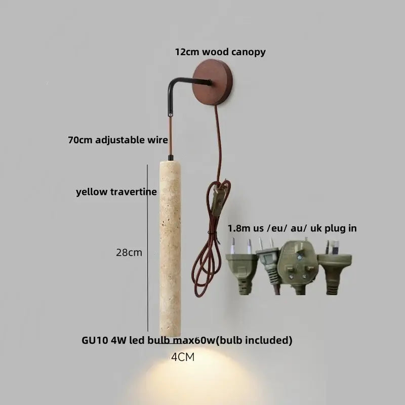 Modern wood and travertine led wall lamp bedroom sconce
