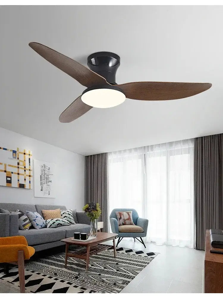 Modern wood and white ceiling fan with 30w remote control bedroom light