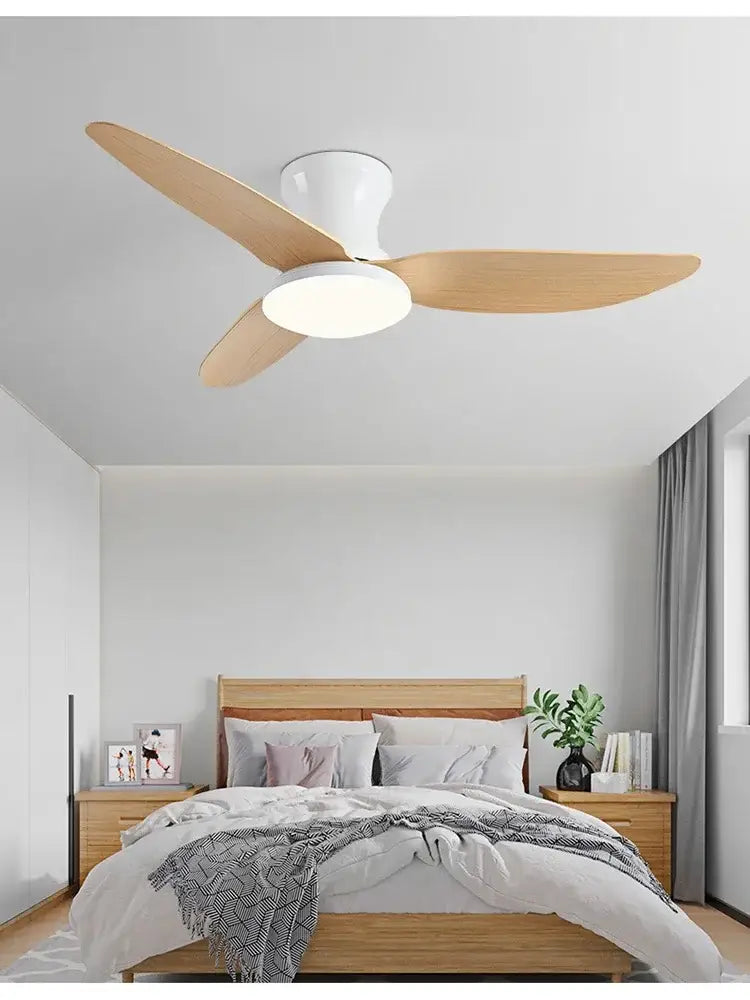 Modern wood and white ceiling fan with 30w remote control bedroom light