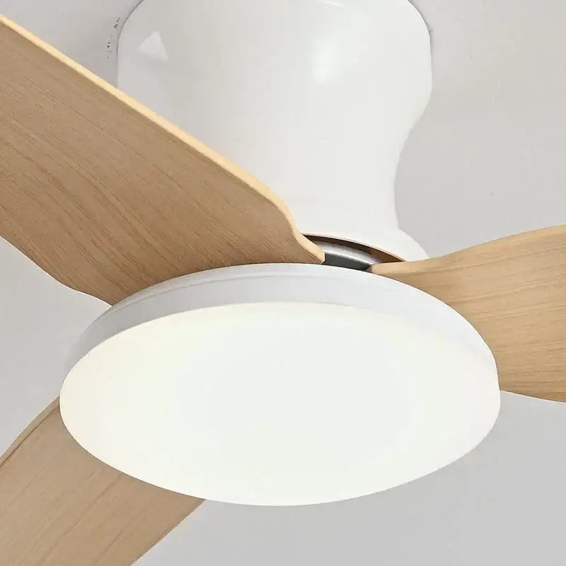 Modern wood and white ceiling fan with 30w remote control bedroom light