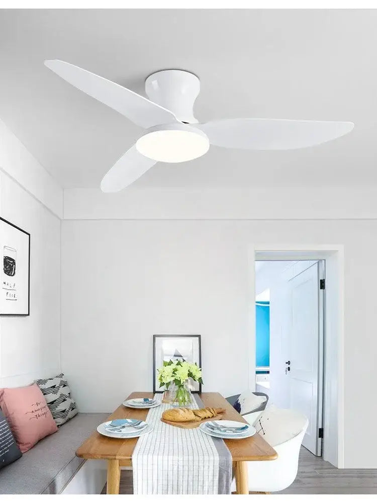 Modern wood and white ceiling fan with 30w remote control bedroom light