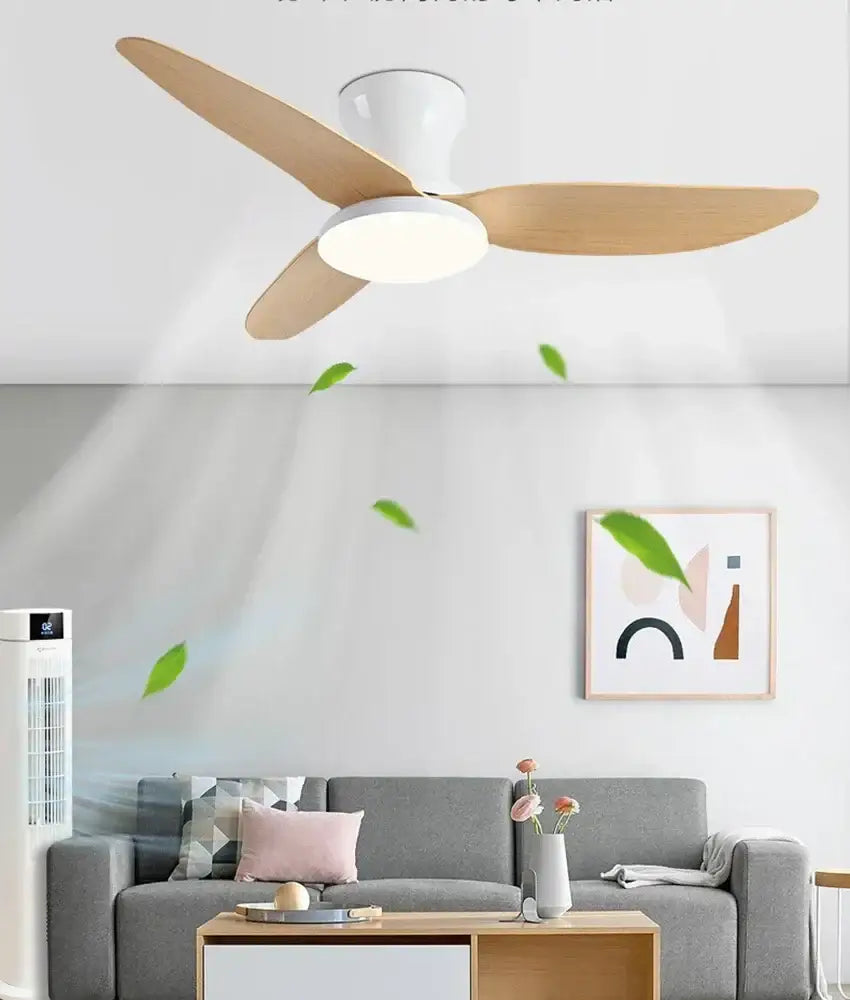Modern wood and white ceiling fan with 30w remote control bedroom light