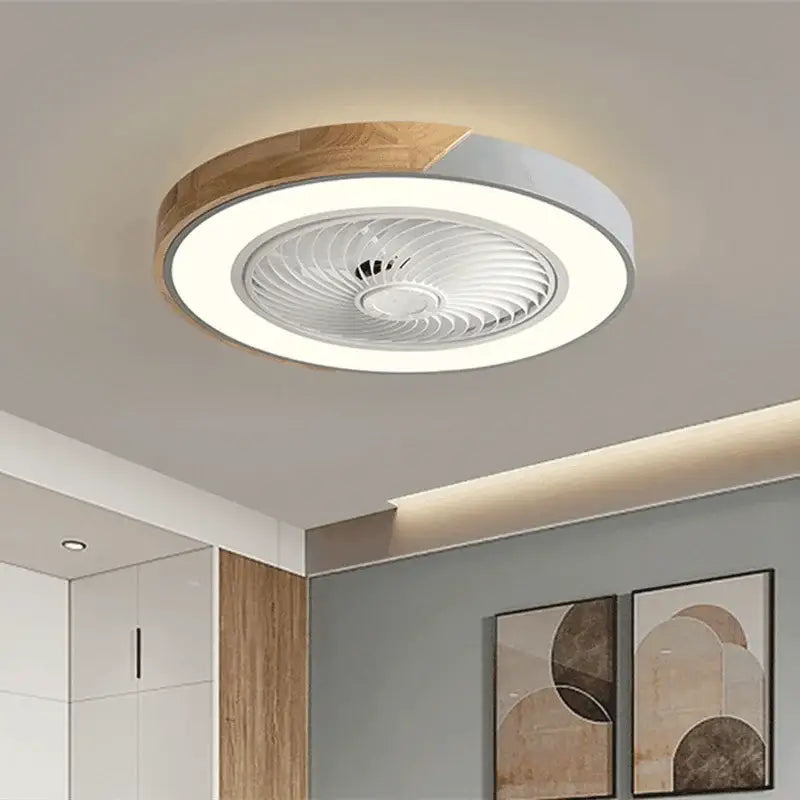 Modern wood and white led ceiling fan with remote for bedroom