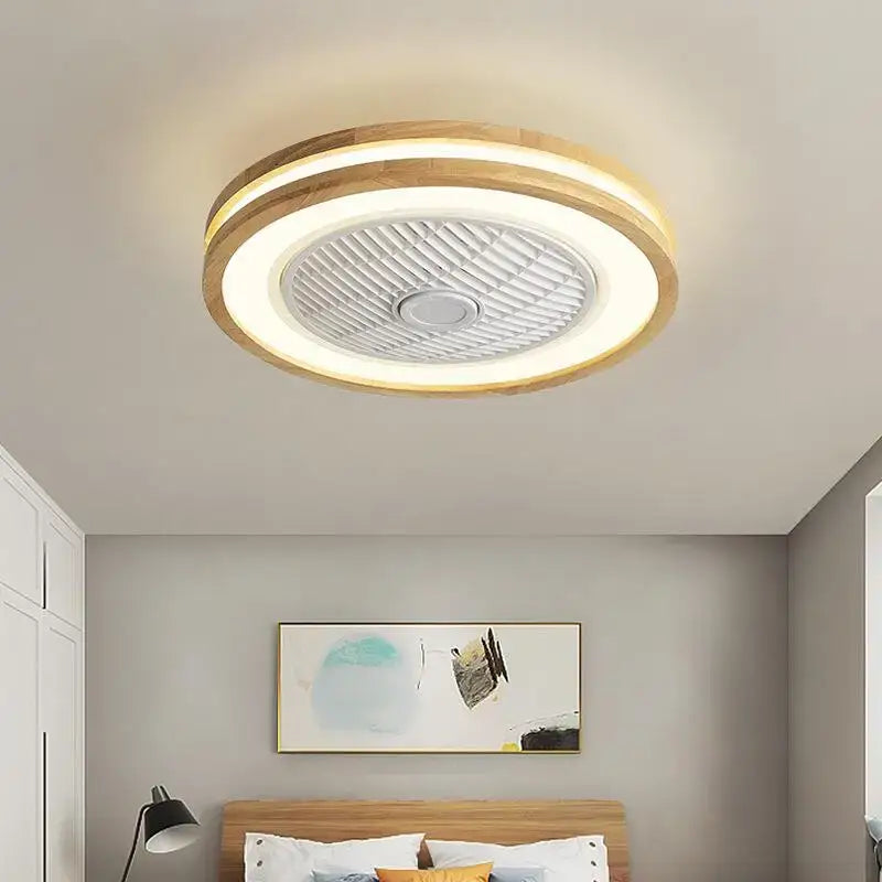 Modern wood and white led ceiling fan with remote for bedroom