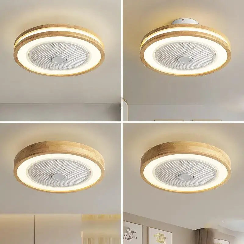 Modern wood and white led ceiling fan with remote for bedroom