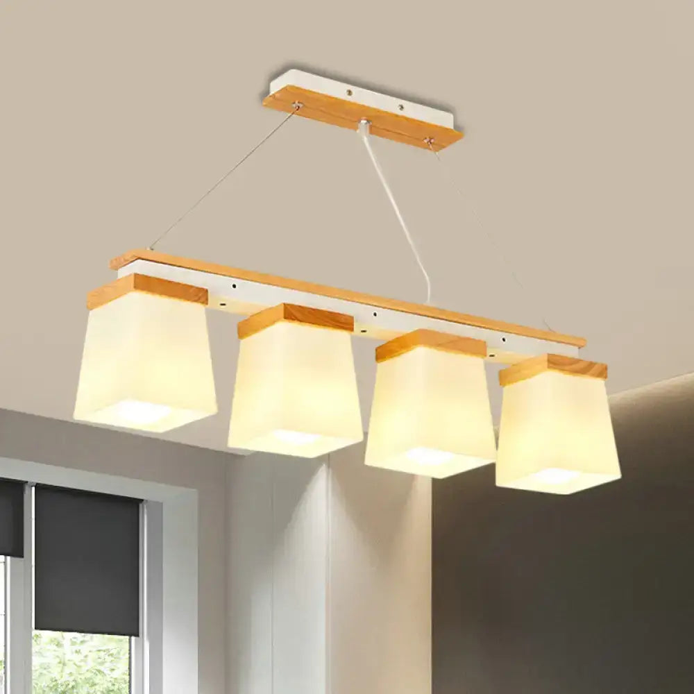 Modern wood and white square shade pendant light dining room
