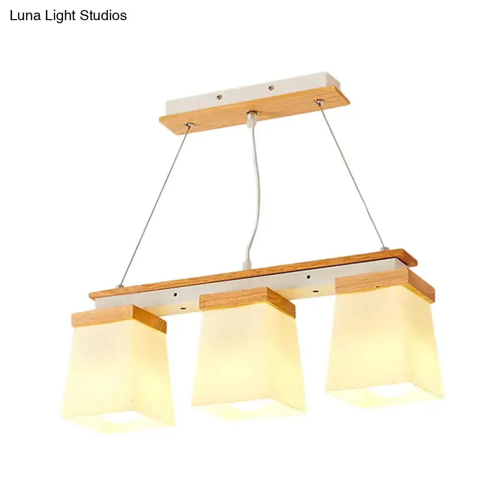 Modern wood and white square shade pendant light dining room