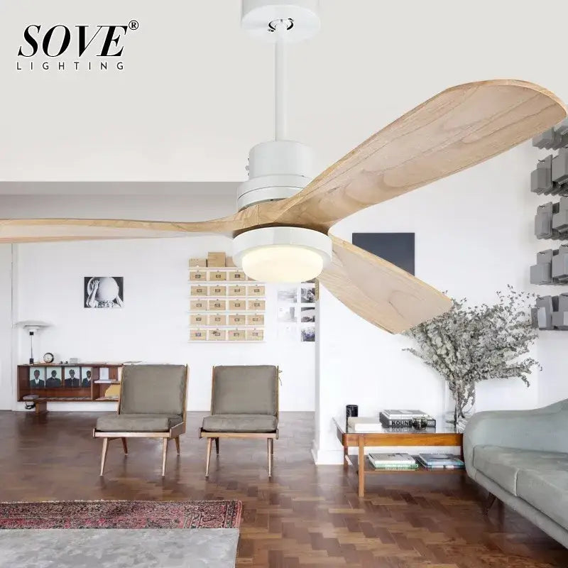 Modern wood ceiling fan with light for living room
