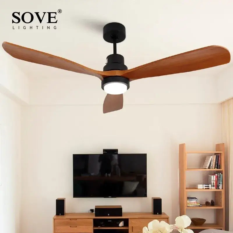 Modern wood ceiling fan with light for living room