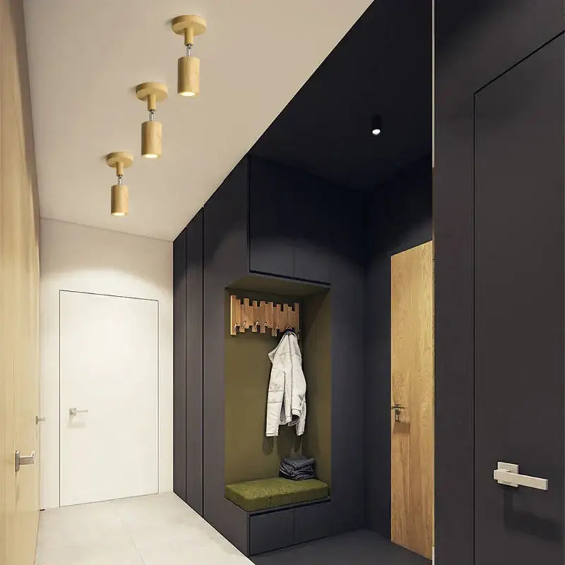 Modern wood ceiling light two head beige spotlight for living room
