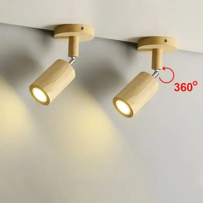 Modern wood ceiling light two head beige spotlight for living room