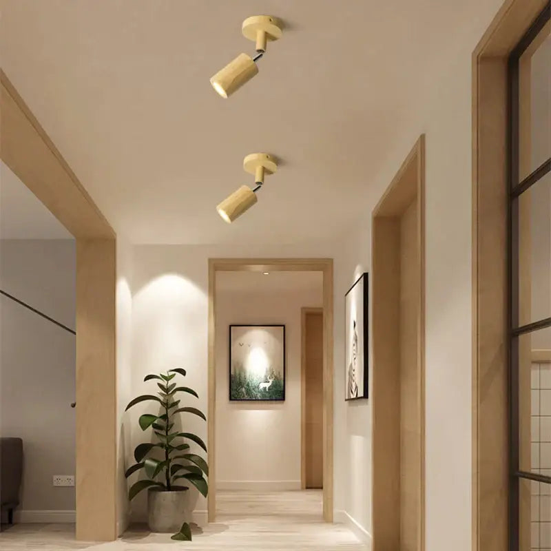 Modern wood ceiling light two head beige spotlight for living room