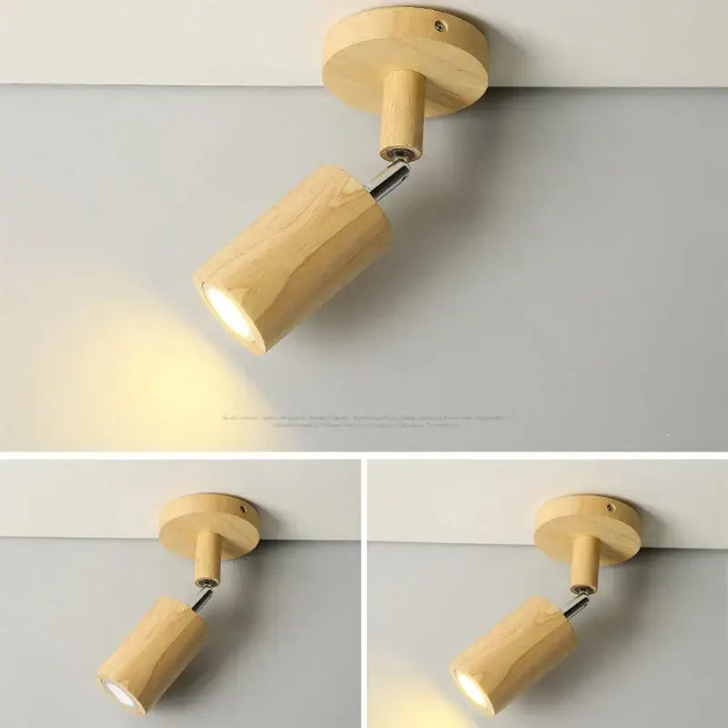 Modern wood ceiling light two head beige spotlight for living room