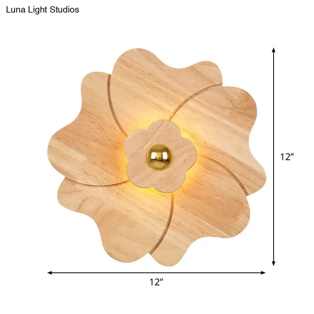 Modern wood flower wall light sconce bedroom brass accent