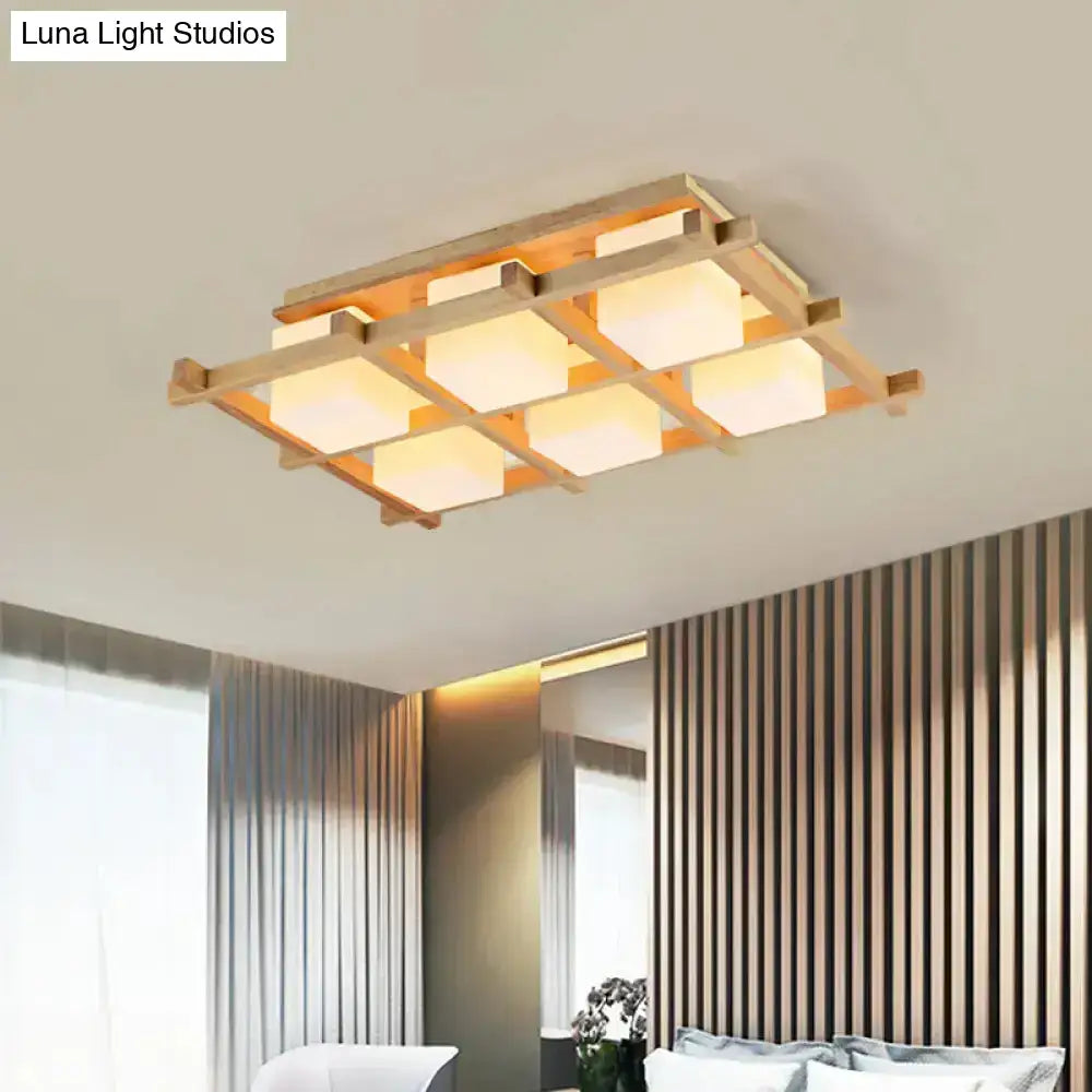Modern wood grid semi flush mount – living room glass ceiling light