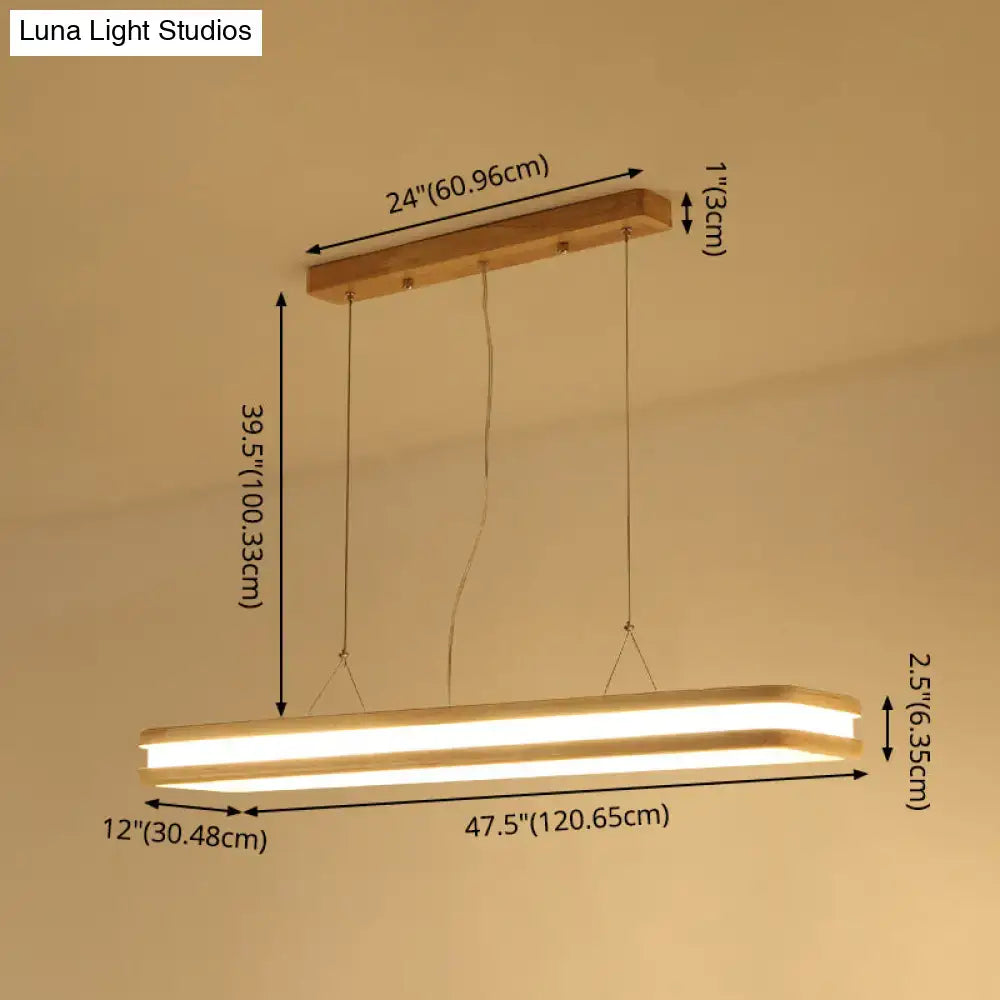Modern wood rectangular hanging island lamp for dining room