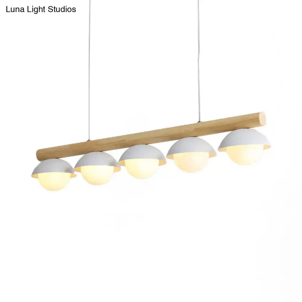 Modern wood stem linear chandelier with white shade dining room light