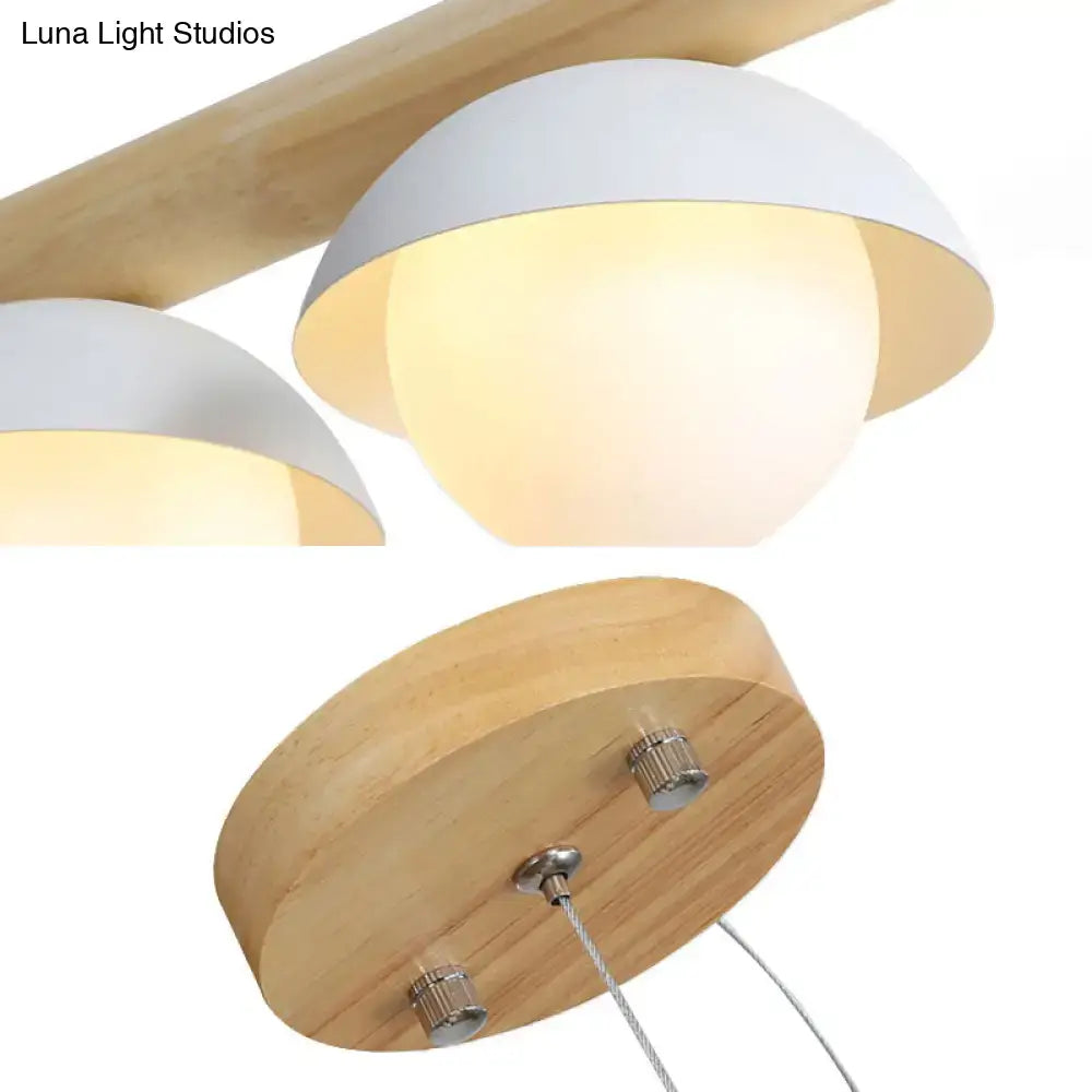Modern wood stem linear chandelier with white shade dining room light