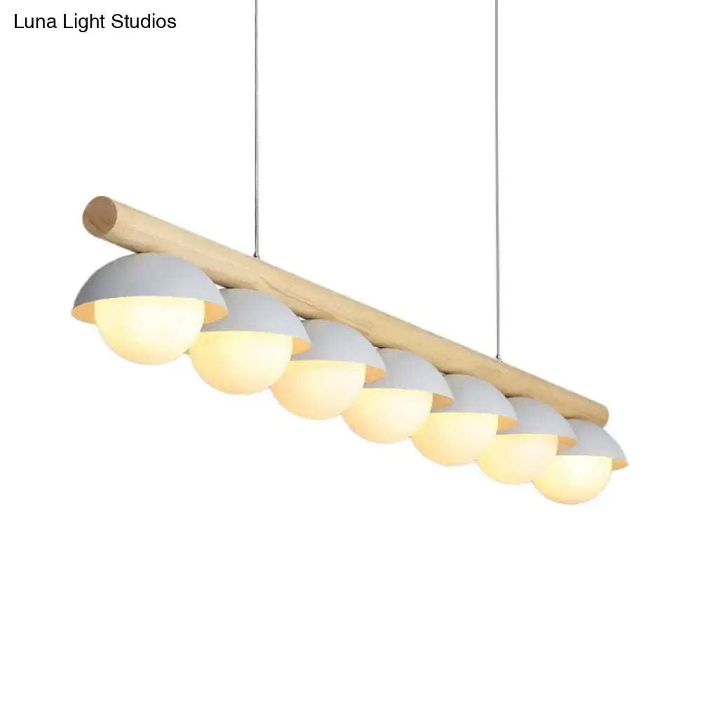 Modern wood stem linear chandelier with white shade dining room light