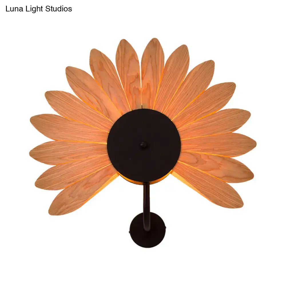 Modern wood veneer fan wall sconce black e26 e27 dining room light