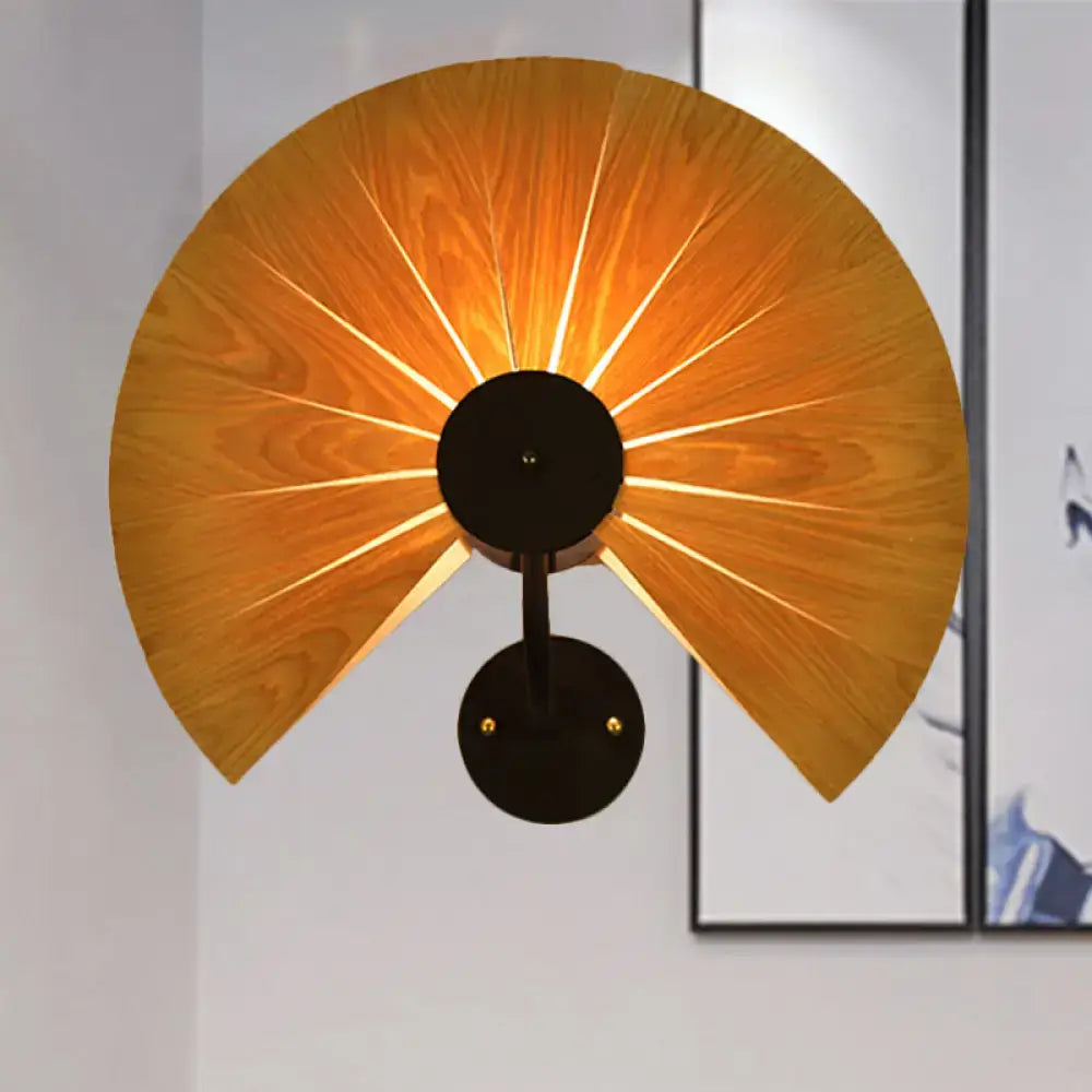 Modern wood veneer fan wall sconce black e26 e27 dining room light