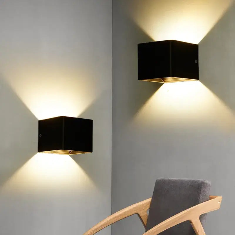 Modern wooden cube led wall light bedroom sconce