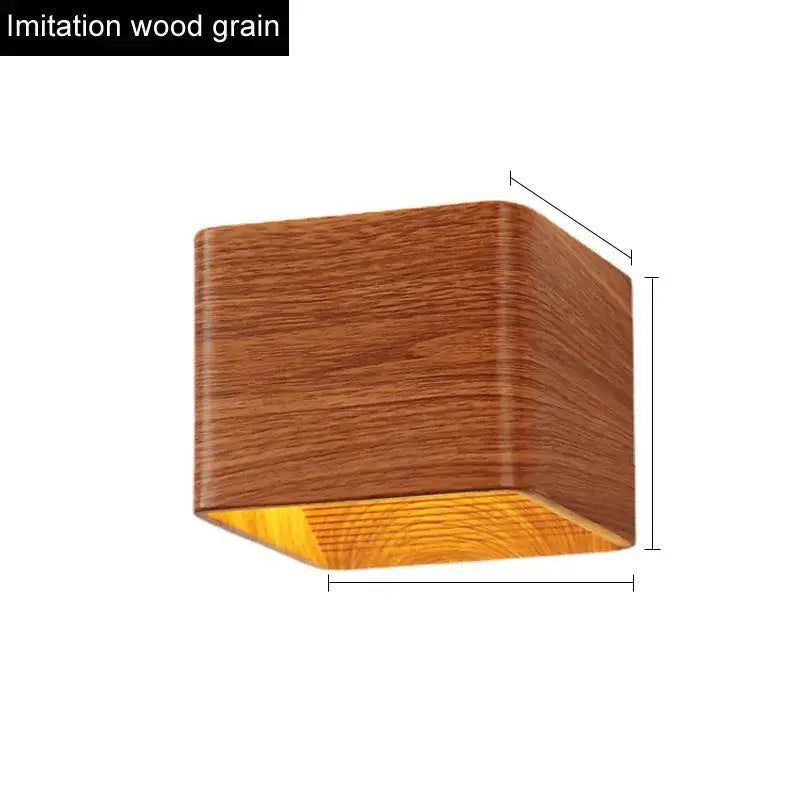 Modern wooden cube led wall light bedroom sconce