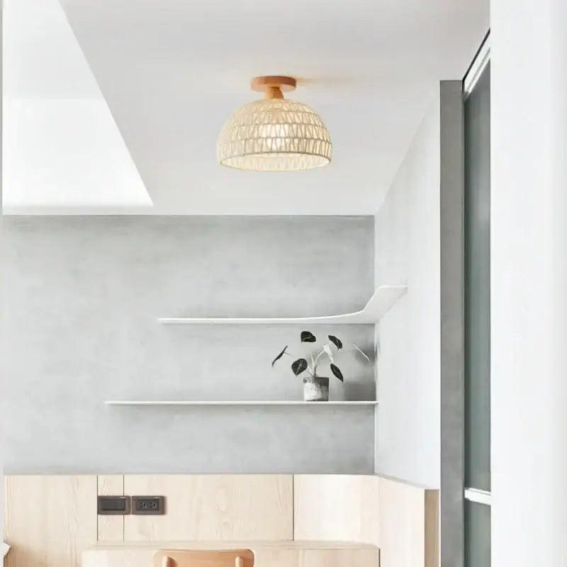 Modern woven beige decorbites led wicker wood ceiling lights hallway